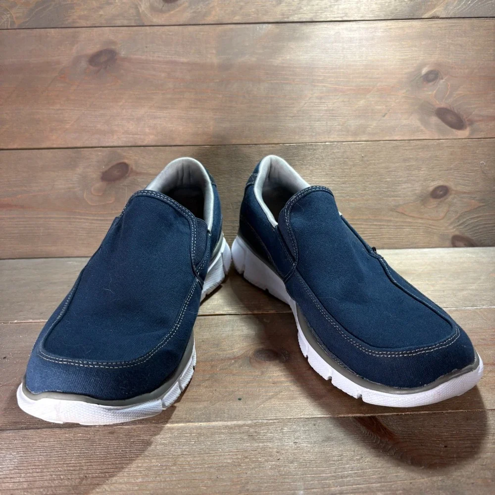 Skechers Equalizer Mens size 12 shoes Navy Canvas Slip On Dual Lite sneakers